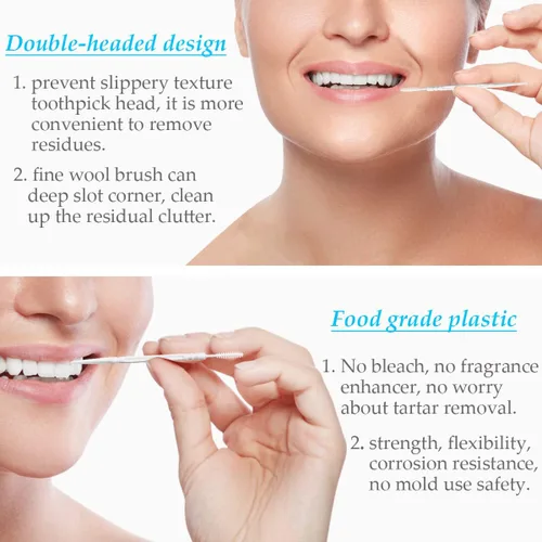 Vista 5 de FERCAISH Palillo de dientes interdental desechable de doble cabeza, paquete individual, 400 unidades, cepillo de plástico, palillos de dientes