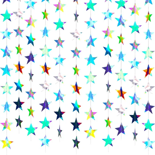 Vista 15 de Patelai Guirnalda de estrellas con purpurina 2026, decoración de graduación de 130 pies, pancarta colgante de estrella para fiesta, cumpleaños