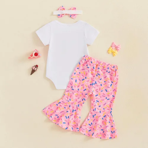 Vista 18 de Conjunto de ropa de cumpleaños para bebé niña pequeña, camiseta de manga larga, pantalones de campana, diadema