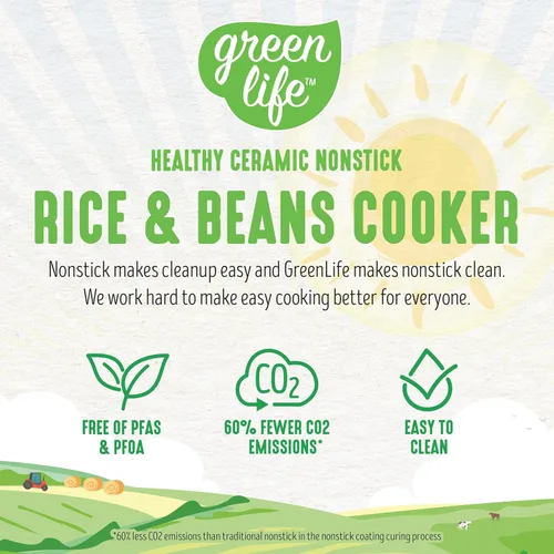 Vista 4 de GreenLife Olla Digital para Arroz y Frijoles, 2 Tazas Sin Cocinar/4 Tazas Cocidas, Olla de Cerámica Antiadherente Extraíble Libre de PFAS