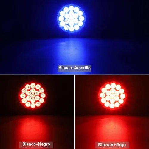 Vista 3 de Partsam 2 luces traseras redondas de doble revolución de 4 pulgadas a luces auxiliares azules, 19 diodos con ojales de goma de 3 clavijas
