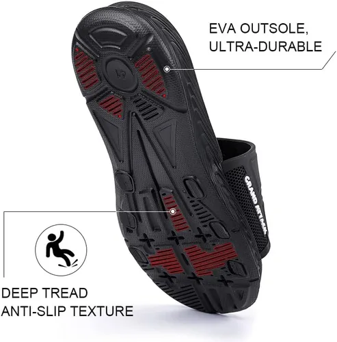 Vista 3 de Grand Attack Sandalias para hombre con cojín suave, sandalias atléticas de punta abierta planas antideslizantes para hombre, para playa, deportes