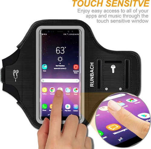 Vista 3 de Brazalete para Galaxy Note 20/10+/9/8, bolsa de ejercicio para correr a prueba de sudor con huella dactilar/soporte para llaves y ranura