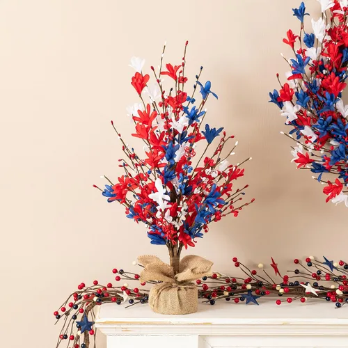Vista 10 de Glitzhome Árbol de mesa de bayas rojas de Navidad de 16 pulgadas de alto con base de arpillera, centro de mesa decorativo de bayas para Navidad Día