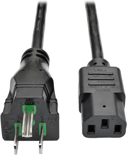 Vista 8 de Tripp Lite Cable de alimentación médico hospitalario, 13A, 16AWG, 5-15P a C13, transparente, 15 pies (P006-015-HG13CL), negro
