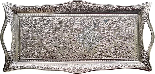 Vista 8 de Bandeja de metal para servir con bordes elevados, bandeja de diseño vintage, bandeja rectangular de metal para servir, bandeja cuadrada para servir