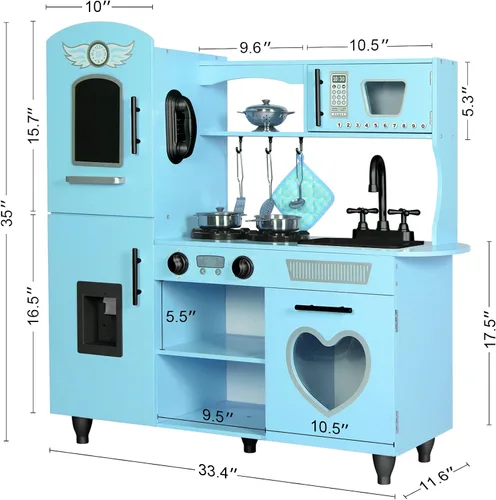 Vista 5 de TaoHFE Juego de Cocina de Juguete, Juego de Cocina Azul para Niños de 4 a 8 Años, Juego de Cocina para Niñas y Niños, Juego de Cocina de Madera