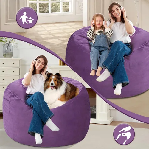 Vista 3 de Homguava - Sillón puff de 3 pies Sillón estilo puff grande de 3 pulgadas con relleno de espuma viscoelástica, sofá suave con funda de terciopelo
