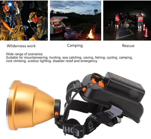 Vista 3 de Topyond Faro LED de alta potencia, linterna recargable USB de alto brillo, impermeable, linterna de foco al aire libre, para caza, camping