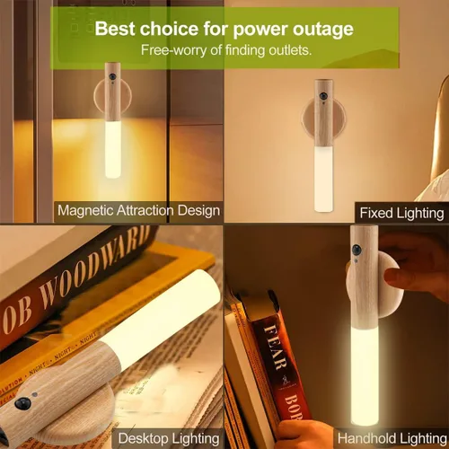 Vista 8 de Luces nocturnas con sensor de movimiento de madera LANDGOO Aplique de pared con pilas inalámbrico recargable LED para pasillo de cuerpo magnético