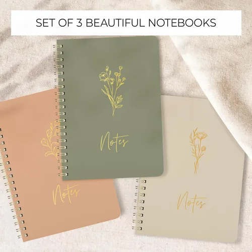 Vista 6 de ZICOTO Set de 3 Cuadernos de Espiral Estéticos para Mujeres - Lindo Diario/Cuaderno de 7x5 con Páginas Rayadas de Regla Universitaria - Suministros