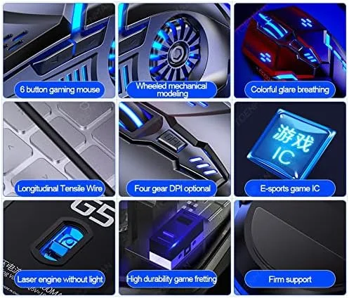 Vista 5 de Mouse para juegos con cable, mouse USB para computadora para juegos y uso diario, retroiluminación Chroma RGB, 4 DPI ajustables de hasta 3200 DPI