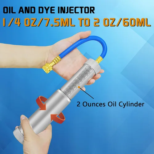 Vista 2 de Kit de prevención de reflujo del inyector de aceite de tinte AC, inyector de aceite de tinte HVAC con acoplador rápido a presión R134A, acoplador