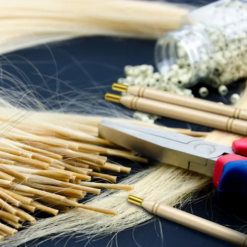 Vista 6 de Chinco Paquete de 10 herramientas de gancho de madera para extensión de cabello, herramienta de gancho para tirar y dispositivo de cuentas