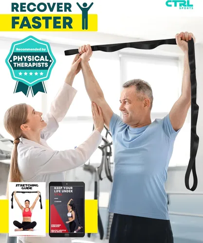 Vista 5 de Correa elástica de yoga no elástica con bucles, banda elástica para terapia física, bandas elásticas para ejercicio y flexibilidad, correa elástica