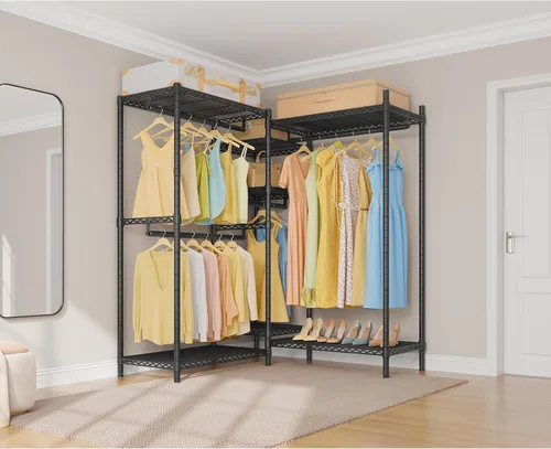 Vista 2 de VIPEK L6 - Perchero resistente para ropa de forma L, estante de ropa de 5 niveles con alambre, estante de ropa independiente con 7 estantes