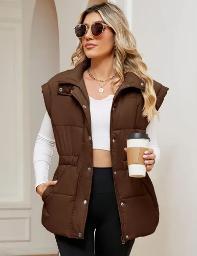 Vista 3 de Rapbin Chaleco acolchado para mujer, con cremallera, cuello alto, sin mangas, acolchado, con bolsillos, tallas S-XXL