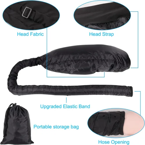 Vista 3 de Gorro de secador de pelo grande con capucha mejorada con tubo largo para un secado rápido, se adapta a todos los tamaños de cabeza y peinado