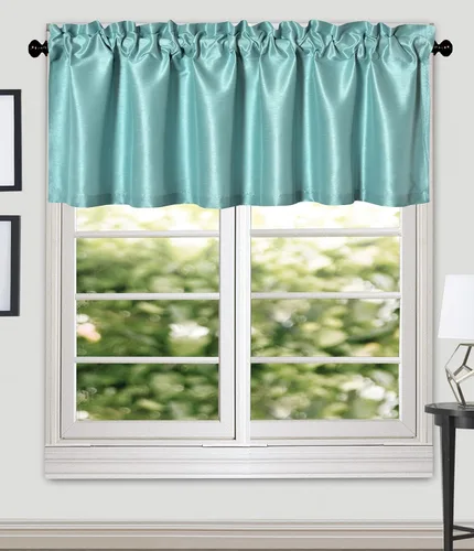 Vista 2 de Aiking Home Collection Paquete de 2 cenefas de ventana de seda sintética sólida, 56 x 16 pulgadas, aguamarina Aqua