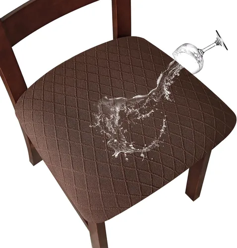 Vista 10 de Fundas de asiento impermeables para sillas de comedor, fundas para sillas de comedor y cocina (beige, 2 piezas) Jacquard Removable Machine