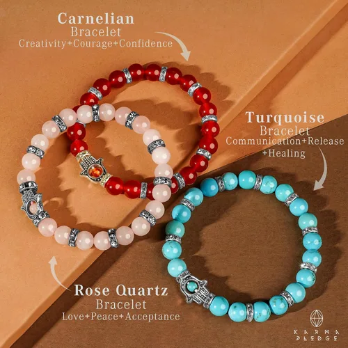 Vista 30 de Pulseras de cristal para mujeres y hombres, regalos de cumpleaños, hechas a mano de 0.236 in con cuentas de piedra para equilibrio de chakras