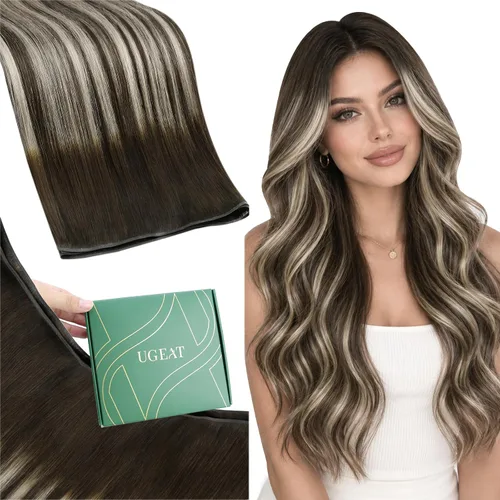 Vista 17 de Ugeat Extensiones de cabello humano de trama de mariposa, color negro, 16
