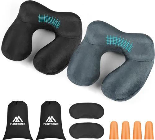 Vista 10 de flintronic Almohada inflable de viaje, almohada inflable de viaje para avión, soporte de cuello de terciopelo suave, almohada ergonómica ligera