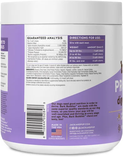 Vista 5 de Jack&Pup - Masticables probióticos para perros, masticables probióticos para perros pequeños y medianos, Pro-Digest Bark Buddies (hasta 40 libras)