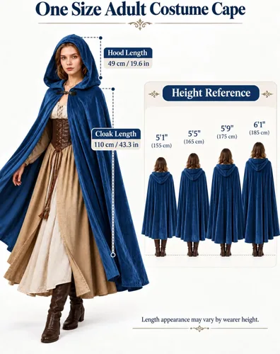 Vista 3 de JPXH Capa medieval con capucha renacentista para hombres y mujeres, disfraz de Halloween Azul