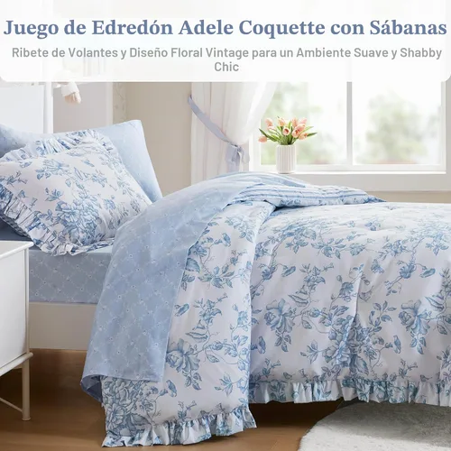 Vista 2 de Madison Park Essentials Blue Floral Comforter Set with Sheets Twin XL,5pc Azul