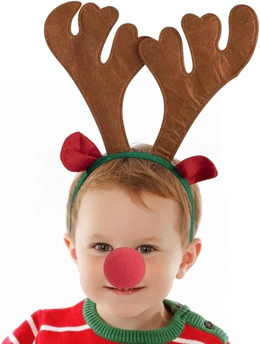 Vista 5 de Juvale Juego de 6 diademas de cuernos de reno y nariz roja para niños, accesorios de disfraces navideños