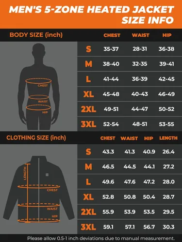 Vista 7 de ORORO Chaqueta térmica de doble control para hombre con 5 zonas de calor, hasta 20 horas de calor