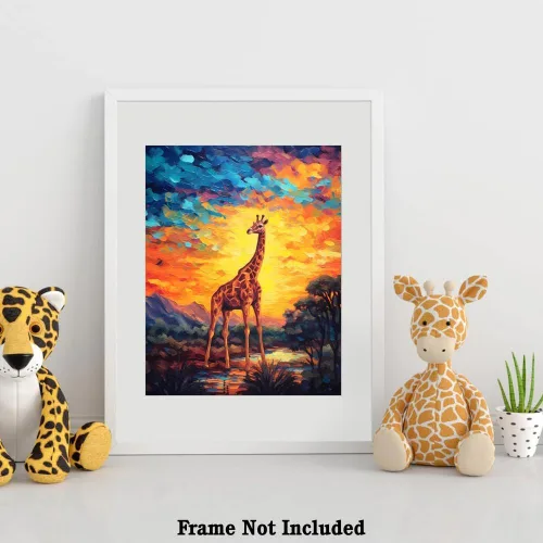 Vista 4 de Bestbuddy Pet 11 x 14 sin marco noche estrellada jirafa safari animal África vida silvestre naturaleza paz pintura al óleo arte impresión póster