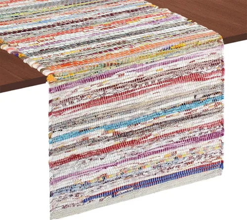 Vista 8 de COTTON CRAFT Camino de mesa de yute Chindi – Mesita reversible trenzada tejida a mano – Verano Otoño Cosecha Vacaciones Festivas Fiesta Boho Rural