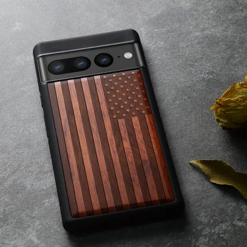 Vista 6 de Carveit Funda de madera para Pixel 7 Pro [madera natural y TPU suave negro] a prueba de golpes, funda de madera única y elegante compatible