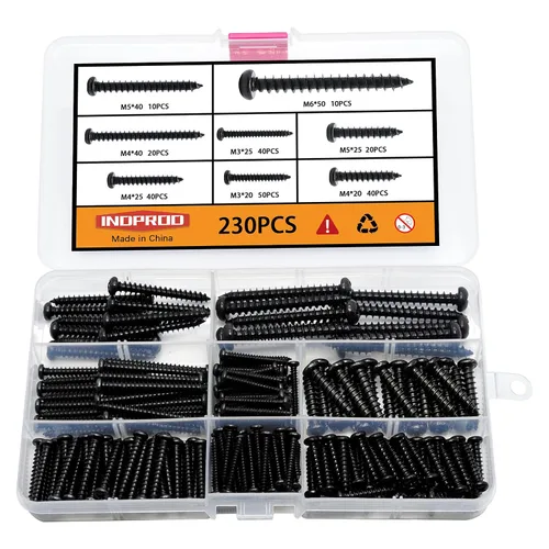 Vista 11 de Tornillos de madera autorroscantes de cabeza plana M3/M4/M5, kit de sujetadores surtidos de 270 piezas, tornillos autorroscantes de cabeza acero al