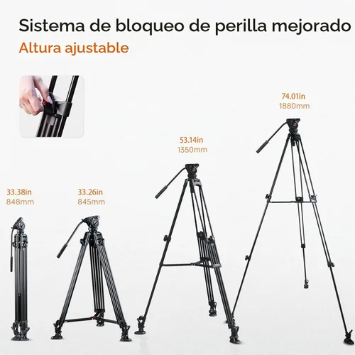 Vista 2 de VILTROX VX-18M - Trípode de video pesado de 74 pulgadas con cabezal fluido