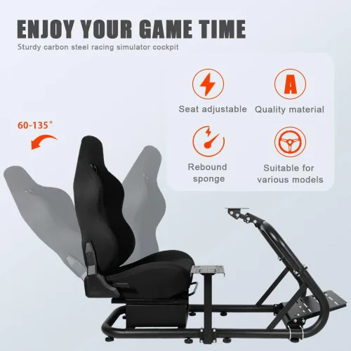 Vista 9 de Marada Racing Simulator Cockpit Stand with Black SeatRacing Game Stand fits Logitech G25 G27 G29 G920 G923 Thrustmaster FanatecSteering Wheel Stand