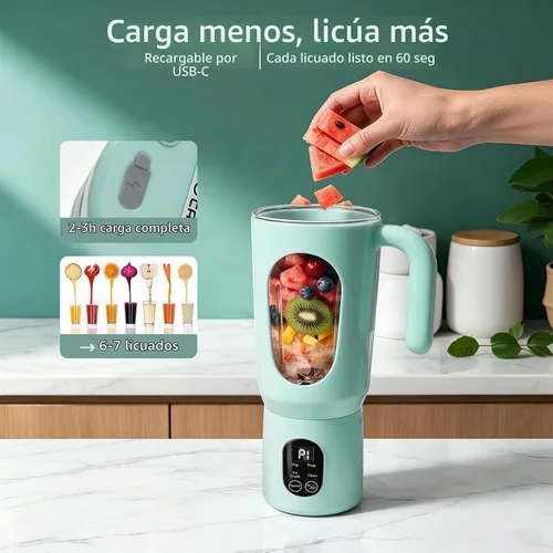 Vista 4 de Batidora portátil para batidos, 580ML USB-C recargable Juicer Cup (verde)