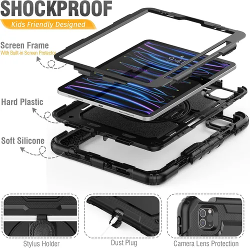 Vista 7 de HXCASEAC Funda para iPad Pro de 11 pulgadas (2022/2021/2020/2018) a prueba de golpes con soporte para lápiz, protector de pantalla, correa de mano