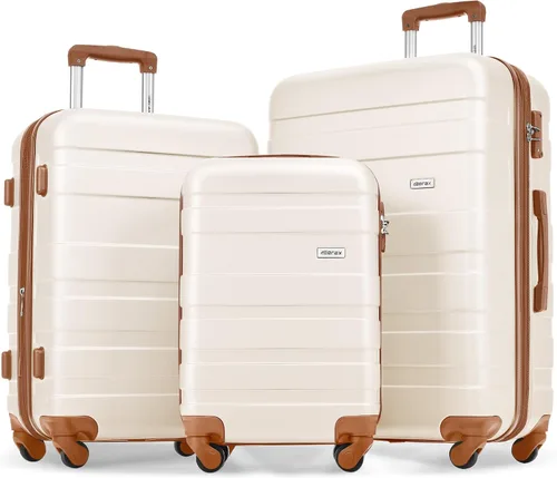 Vista 139 de Merax 3 piezas expandible ABS Hardshell equipaje Sets Spinner Wheel Maleta TSA Lock Suit Case, Apertura frontal negra, Juego de 2 piezas, Maleta