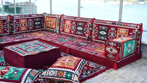 Vista 3 de arabicsofa Cojines de asiento de suelo de esquina con almohadas de respaldo – Juego de sofá modular de suelo estilo boho