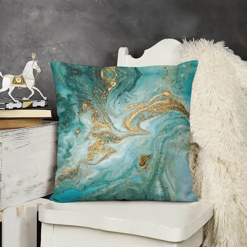 Vista 5 de Funda de almohada decorativa cuadrada de 18 x 18 pulgadas, mármol verde con purpurina dorada, funda de almohada decorativa de algodón con cremallera