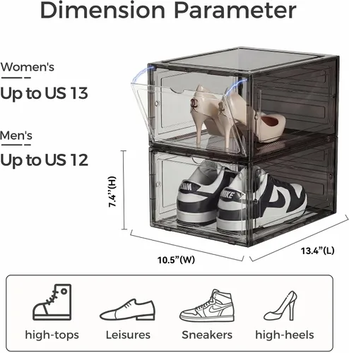 Vista 2 de Pinkpum Caja de almacenamiento de zapatos duros mejorada, paquete de 6 unidades, tamaño XL, tamaño 12, grueso y resistente, de plástico Transparente
