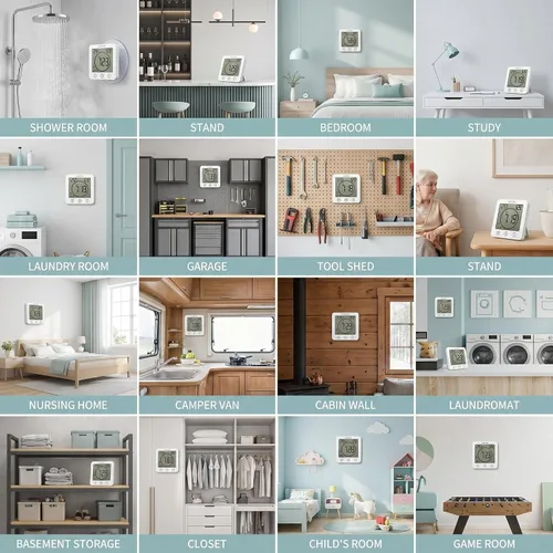 Vista 8 de Reloj de ducha digital, reloj temporizador de baño, resistente al agua para rociar agua, alarma de cuenta regresiva, temporizador de pantalla