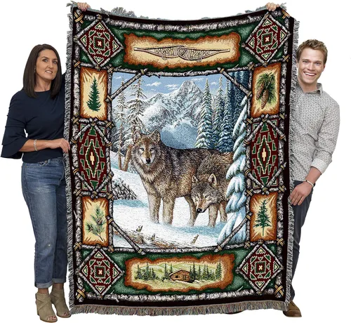 Vista 12 de Pure Country Weavers - Manta tejida con flecos, decorativa / tapete, de Antler Lodge, con diseño de osos, vida silvestre, cabaña del lago, regalo