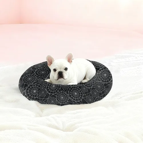 Vista 2 de Wudan Pet Cat Beds Donut Cuddler Fluffy Cat Cave Bed for Extra Small Size Pets Supplies XS Black and White Spiders Web