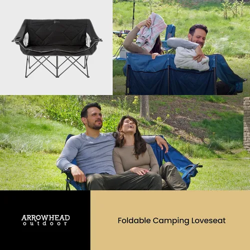 Vista 7 de ARROWHEAD OUTDOOR Silla de camping plegable portátil doble Duo con 2 tazas y soporte para copas de vino, bolsa de transporte, soporta hasta 650