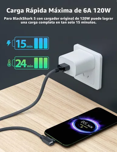 Vista 2 de iMangoo Cable USB C de 6 pies para Xiaomi 120W de carga rápida, 6A tipo C, cable de nailon trenzado de ángulo recto USBC a USB A cargador