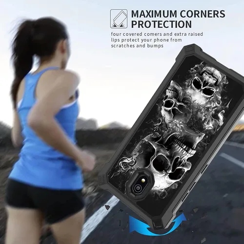 Vista 3 de Funda para Nokia C100 con protector de pantalla de vidrio templado, doble capa resistente a prueba de golpes de policarbonato duro + cubierta